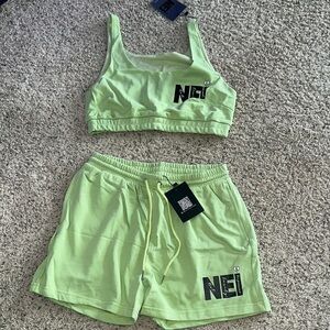 Neon Green Sports Bra and Shorts Set